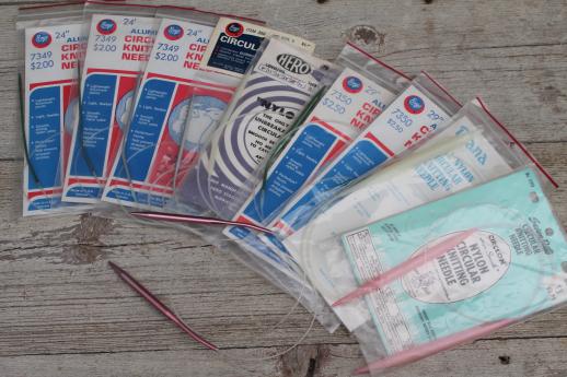 photo of vintage knitting needles lot, plastic cable aluminum circular needles in pkgs #1