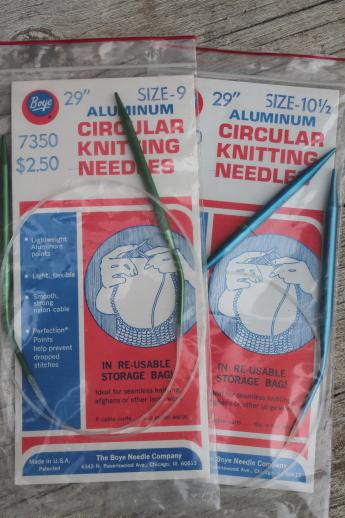 photo of vintage knitting needles lot, plastic cable aluminum circular needles in pkgs #6