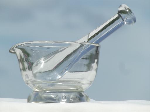 photo of vintage laboratory glass mortar & pestle sets, clear glass mortars & pestles #2