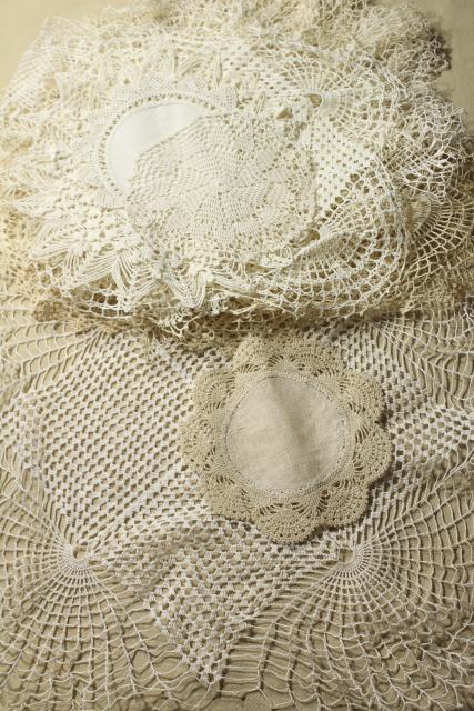 photo of vintage lace doilies & table mat centerpieces, shabby chic crochet doily lot #1