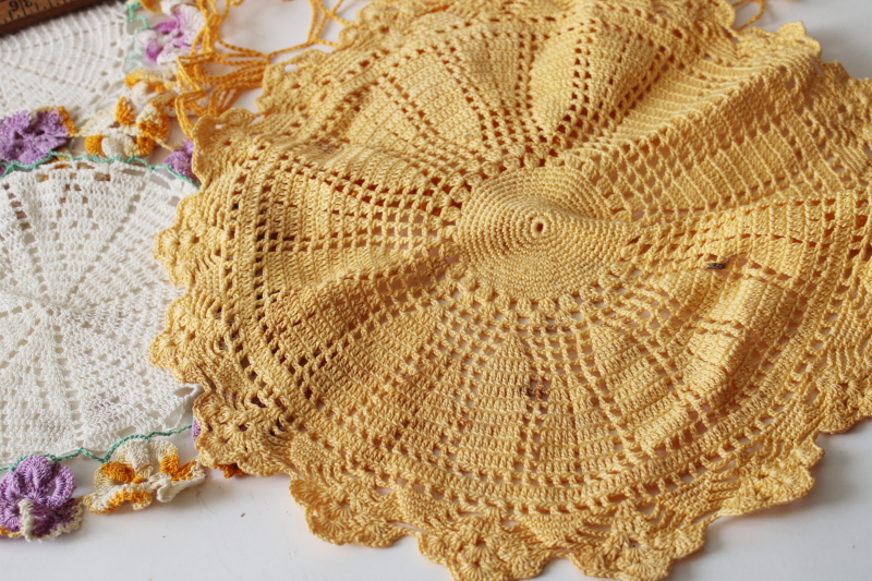 photo of vintage lace doily lot, flower doilies & pretty pastels spring colors pink & yellow  #3