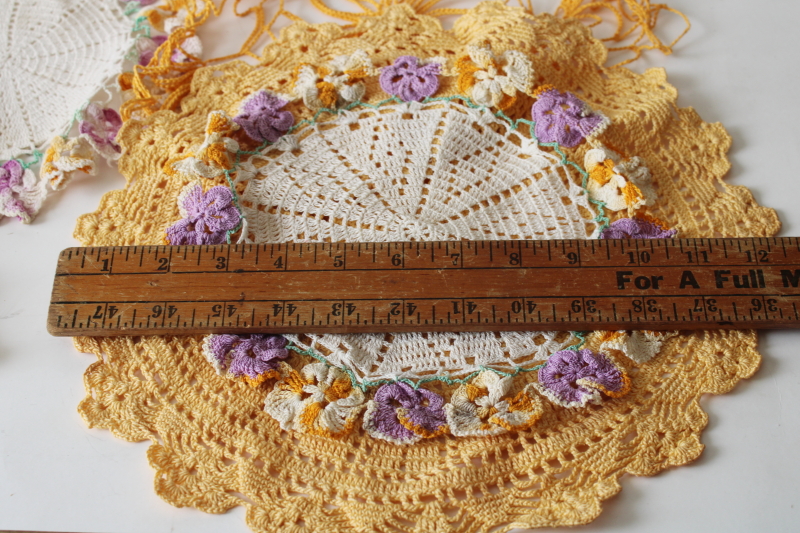 photo of vintage lace doily lot, flower doilies & pretty pastels spring colors pink & yellow  #4