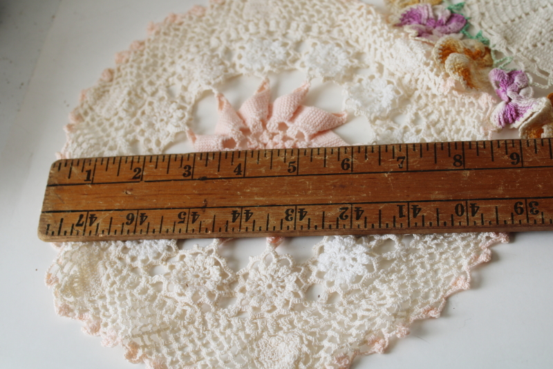 photo of vintage lace doily lot, flower doilies & pretty pastels spring colors pink & yellow  #6