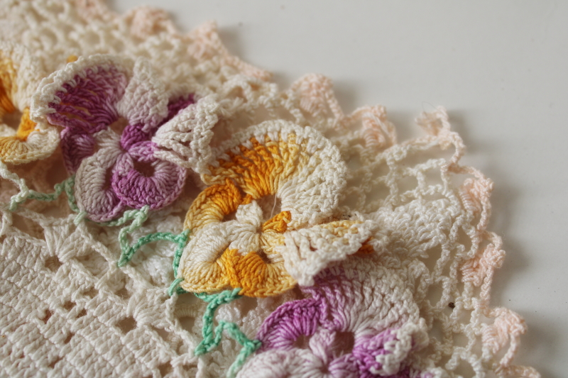 photo of vintage lace doily lot, flower doilies & pretty pastels spring colors pink & yellow  #7