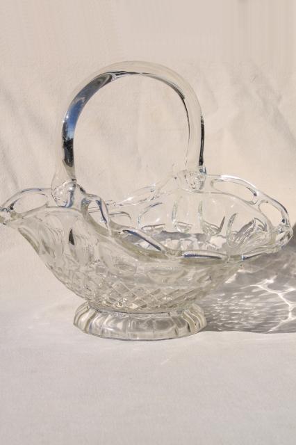 photo of vintage lace edge glass brides basket, crystal clear glass centerpiece bowl for flowers #1