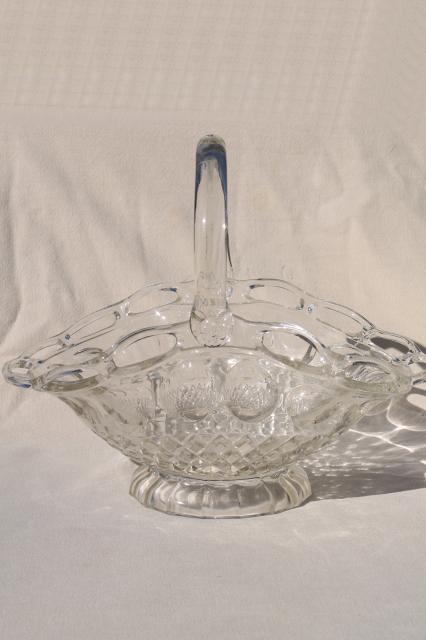 photo of vintage lace edge glass brides basket, crystal clear glass centerpiece bowl for flowers #2