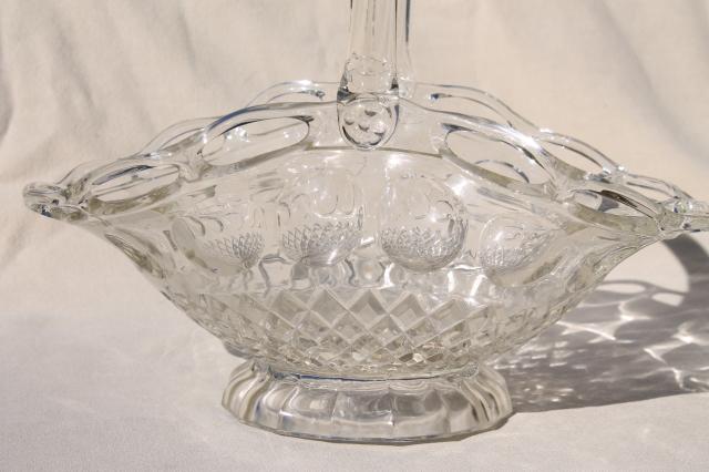 photo of vintage lace edge glass brides basket, crystal clear glass centerpiece bowl for flowers #5