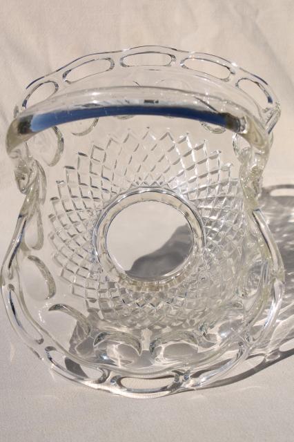 photo of vintage lace edge glass brides basket, crystal clear glass centerpiece bowl for flowers #6