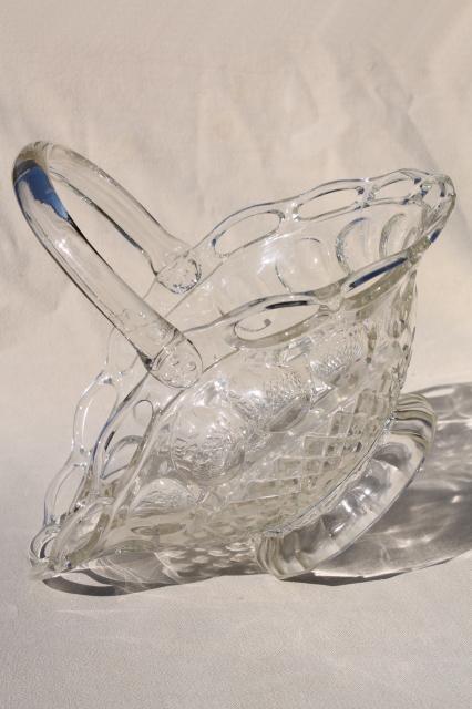 photo of vintage lace edge glass brides basket, crystal clear glass centerpiece bowl for flowers #7