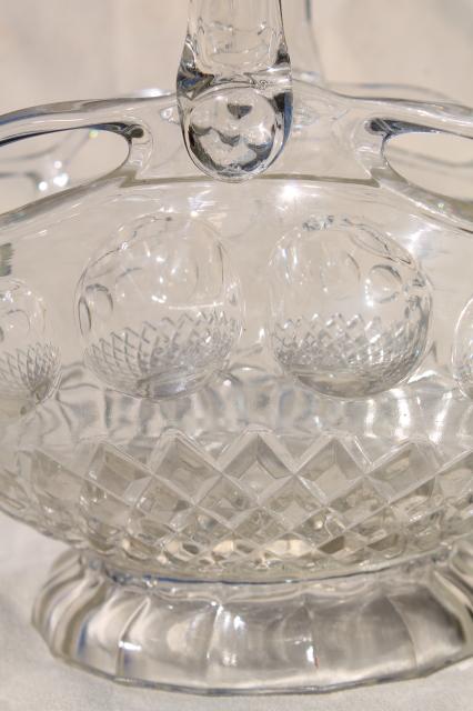 photo of vintage lace edge glass brides basket, crystal clear glass centerpiece bowl for flowers #9