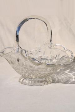 catalog photo of vintage lace edge glass brides basket, crystal clear glass centerpiece bowl for flowers