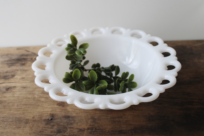 photo of vintage lace edge milk glass bowl, large centerpiece for flowers, candy dish #1