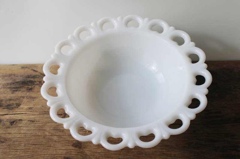 photo of vintage lace edge milk glass bowl, large centerpiece for flowers, candy dish #2