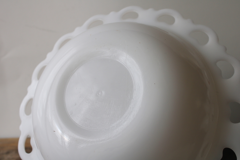 photo of vintage lace edge milk glass bowl, large centerpiece for flowers, candy dish #3