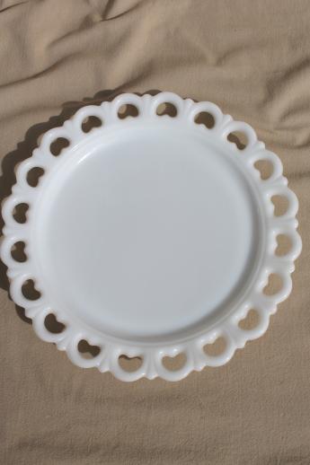 photo of vintage lace edge milk glass cake plate, large round tray or serving platter #2