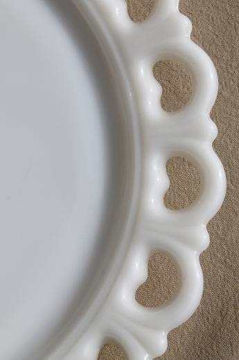 photo of vintage lace edge milk glass cake plate, large round tray or serving platter #4