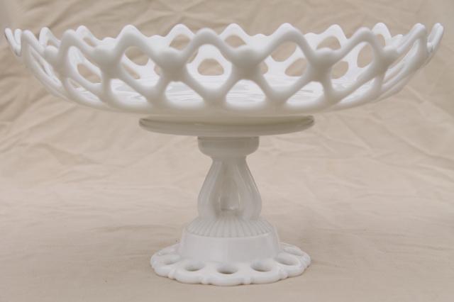 photo of vintage lace edge milk glass compote bowl, Westmoreland Doric pattern pedestal dish #1