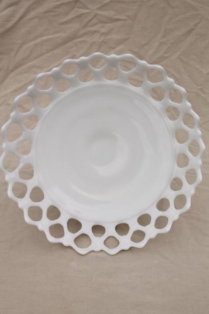 photo of vintage lace edge milk glass compote bowl, Westmoreland Doric pattern pedestal dish #3