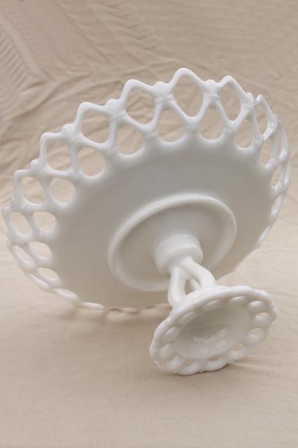 photo of vintage lace edge milk glass compote bowl, Westmoreland Doric pattern pedestal dish #6