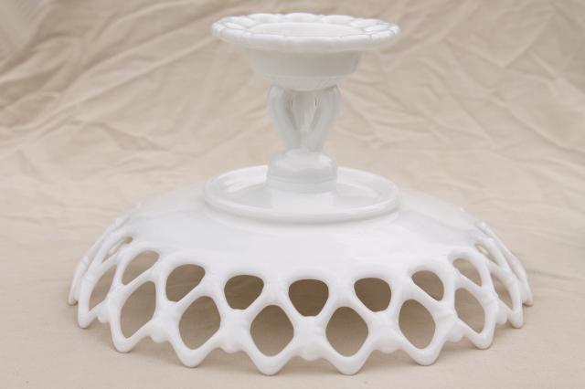 photo of vintage lace edge milk glass compote bowl, Westmoreland Doric pattern pedestal dish #9