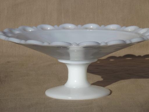 photo of vintage lace edge milk glass dessert or salad set, serving pieces & footed bowls #2