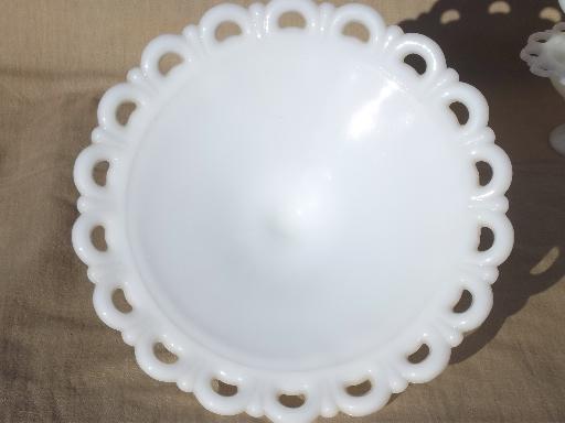 photo of vintage lace edge milk glass dessert or salad set, serving pieces & footed bowls #3