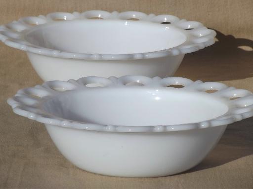 photo of vintage lace edge milk glass dessert or salad set, serving pieces & footed bowls #4