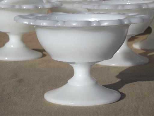 photo of vintage lace edge milk glass dessert or salad set, serving pieces & footed bowls #7