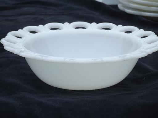 photo of vintage lace edge milk glass dishes set, plates, bowls, sherbet dishes  #4