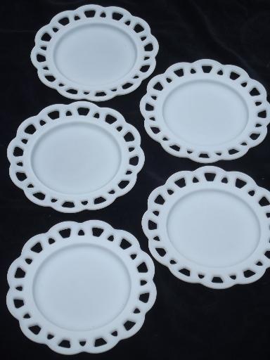 photo of vintage lace edge milk glass dishes set, plates, bowls, sherbet dishes  #6