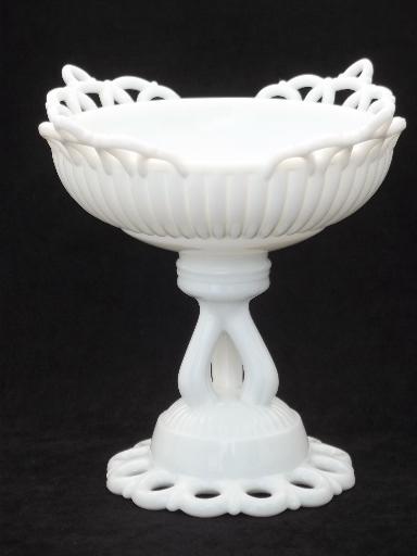 photo of vintage lace edge milk glass flower bowls, Westmoreland Doric compotes #3