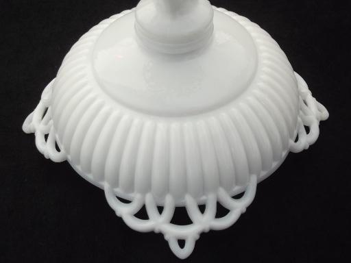 photo of vintage lace edge milk glass flower bowls, Westmoreland Doric compotes #7