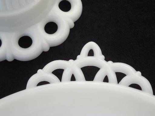 photo of vintage lace edge milk glass flower bowls, Westmoreland Doric compotes #9