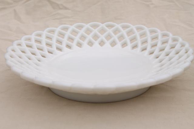 photo of vintage lace edge milk glass, large centerpiece dish w/ shallow bowl shape #1