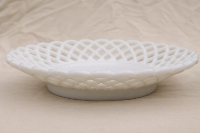 photo of vintage lace edge milk glass, large centerpiece dish w/ shallow bowl shape #3