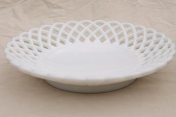 catalog photo of vintage lace edge milk glass, large centerpiece dish w/ shallow bowl shape