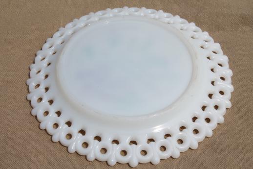 photo of vintage lace edge milk glass plate, hand-painted souvenir of Des Moines #3