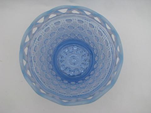 photo of vintage lace edge pattern glass candy dish bowl, blue opalescent #2