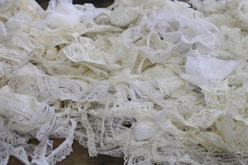 photo of vintage lace edgings, ruffled lace trims scrap remnants lot for crafts, sewing #1