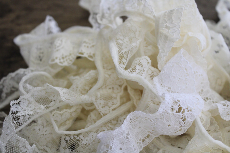 photo of vintage lace edgings, ruffled lace trims scrap remnants lot for crafts, sewing #6