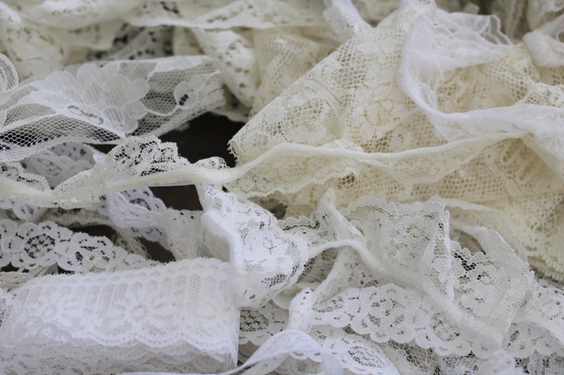 photo of vintage lace edgings, ruffled lace trims scrap remnants lot for crafts, sewing #7