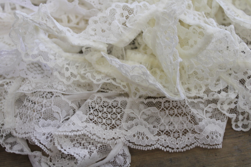 photo of vintage lace edgings, ruffled lace trims scrap remnants lot for crafts, sewing #8