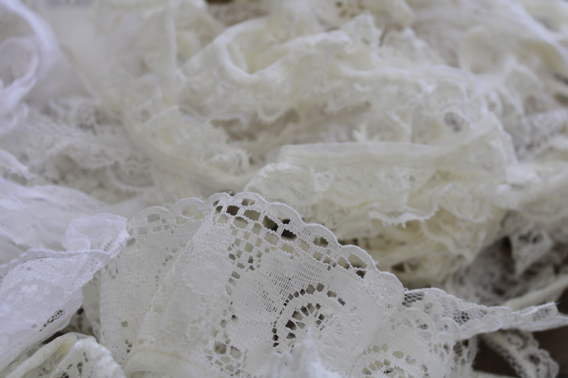 photo of vintage lace edgings, ruffled lace trims scrap remnants lot for crafts, sewing #9