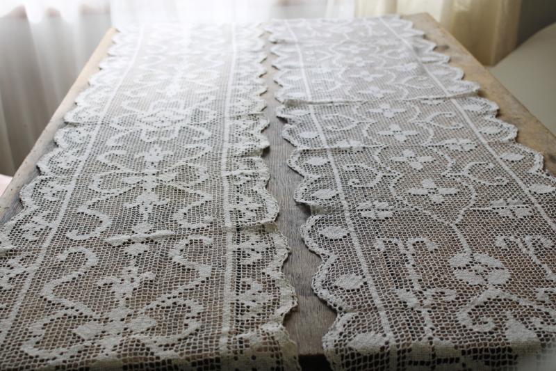 photo of vintage lace table runners, french farmhouse cottage style cotton net darning lace #1