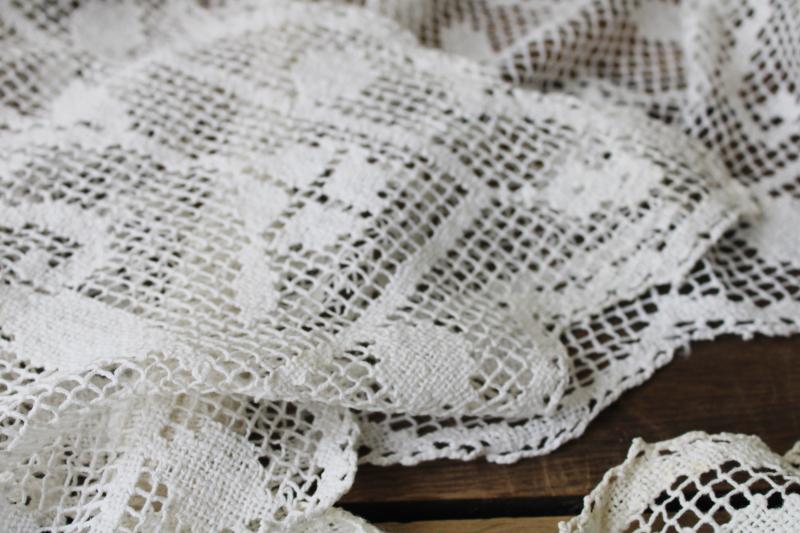 photo of vintage lace table runners, french farmhouse cottage style cotton net darning lace #2