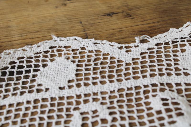 photo of vintage lace table runners, french farmhouse cottage style cotton net darning lace #3