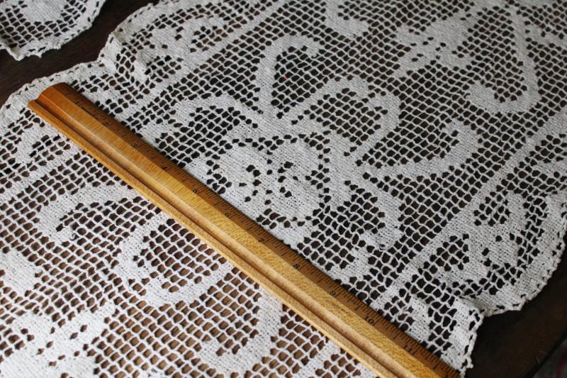 photo of vintage lace table runners, french farmhouse cottage style cotton net darning lace #5