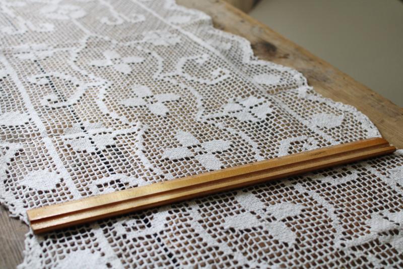 photo of vintage lace table runners, french farmhouse cottage style cotton net darning lace #6