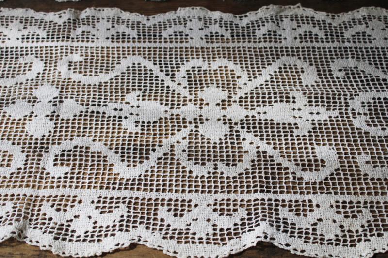 photo of vintage lace table runners, french farmhouse cottage style cotton net darning lace #7