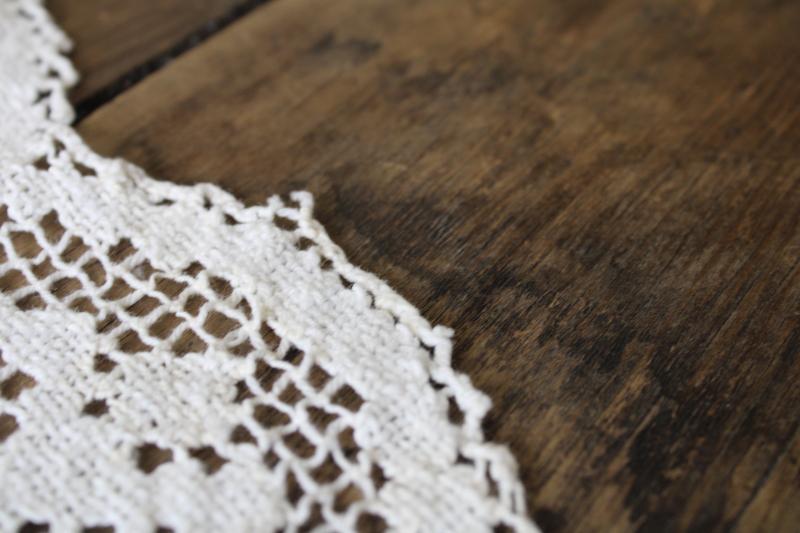 photo of vintage lace table runners, french farmhouse cottage style cotton net darning lace #9